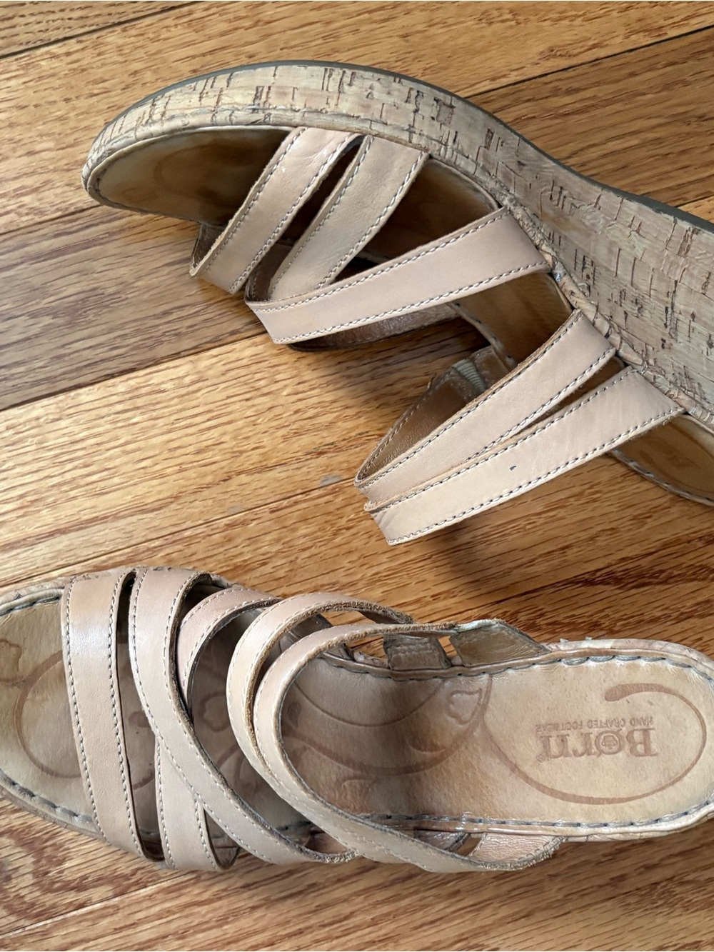 Born Beige Multi-Strap Cork Wedge Sandals